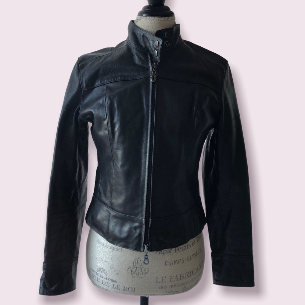 Steve Madden Black Leather Motorcycle Jacket Zip Medium